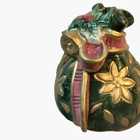 Fitz Floyd Jolly Ole Saint Nick Salt Shaker Green Ceramic Gift Bag - Picture 4 of 9